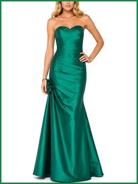 La Femme Emerald Green Strapless Gown Dress